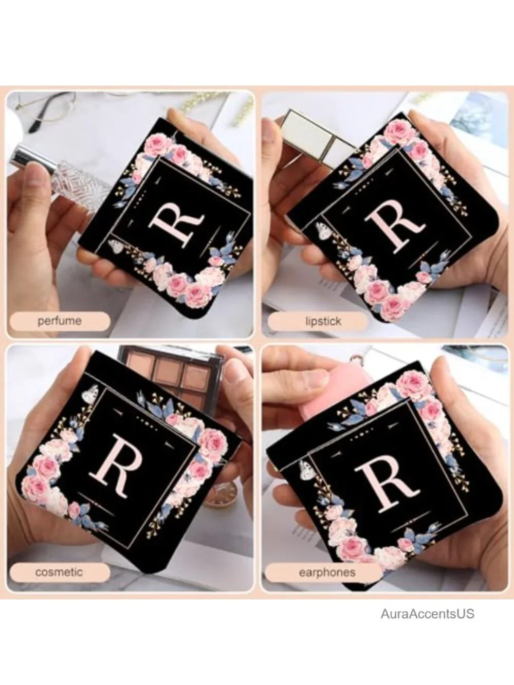 2-Pack Initial Letter PU Leather Mini Coin Purse Wallet Cosmetic Bag